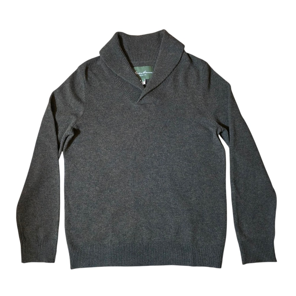 Eddie Bauer Mens L Lambswool Shawl Collar Sweater Brown Pullover Preppy